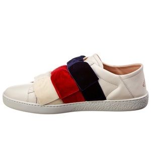 Gucci Ace Velvet Bow & Leather Sneaker